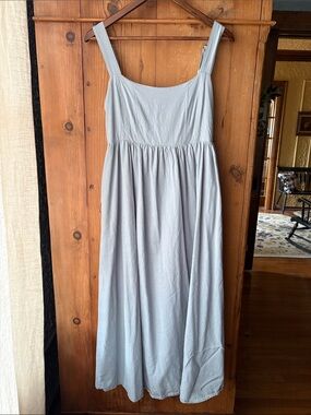 Women's Cotton Light Blue Sleeveless Midi Dress